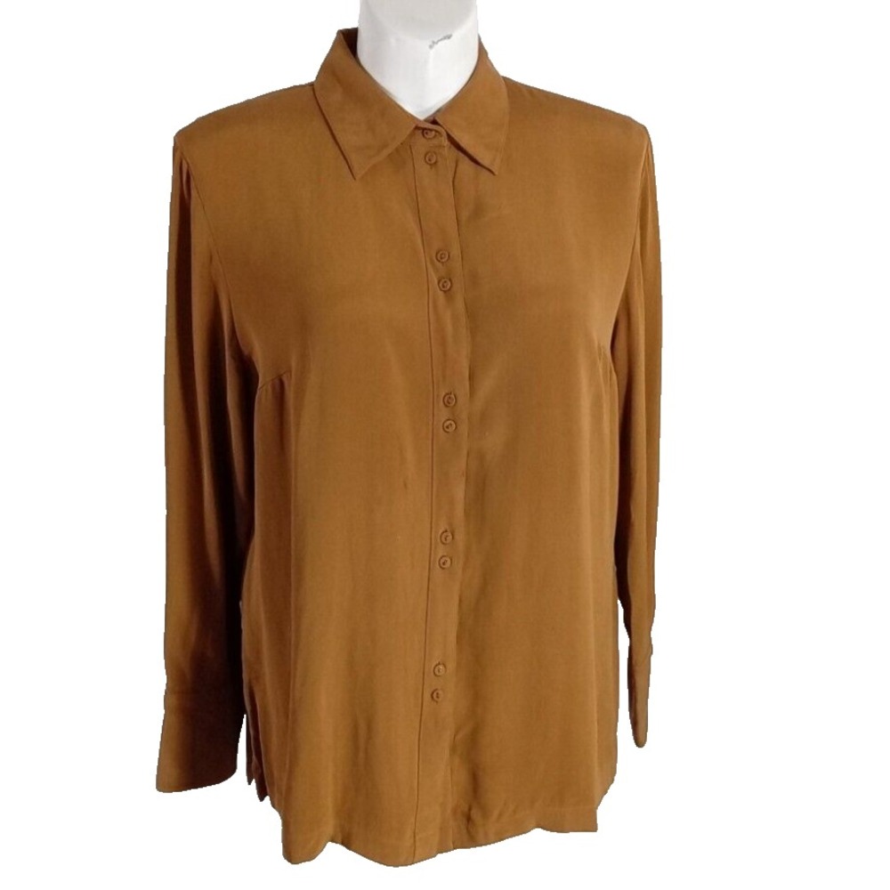 Due Per Due Top 18W Brown Bronze 100% Silk 2 pc Set Shell Shirt Jacket Button - Picture 6 of 8